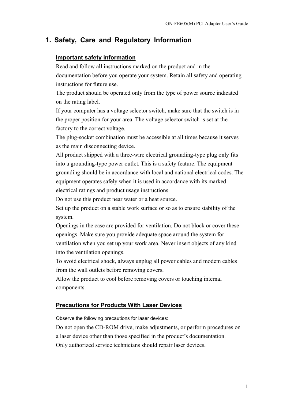 Safety, care and regulatory information | GIGABYTE GN-FE605(M) User Manual | Page 3 / 38