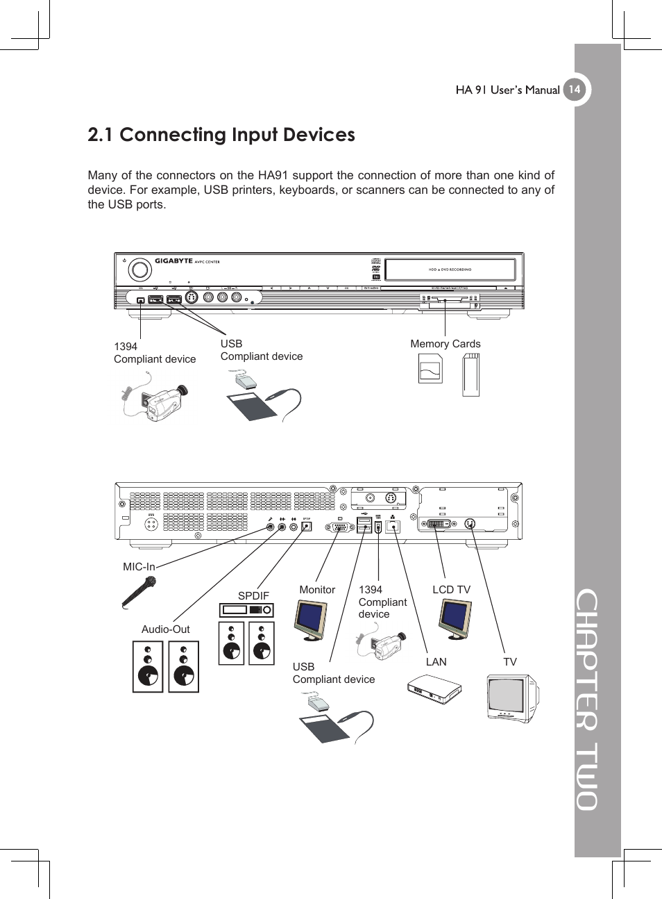 Chapter two, 1 connecting input devices | GIGABYTE 4635 User Manual | Page 19 / 26