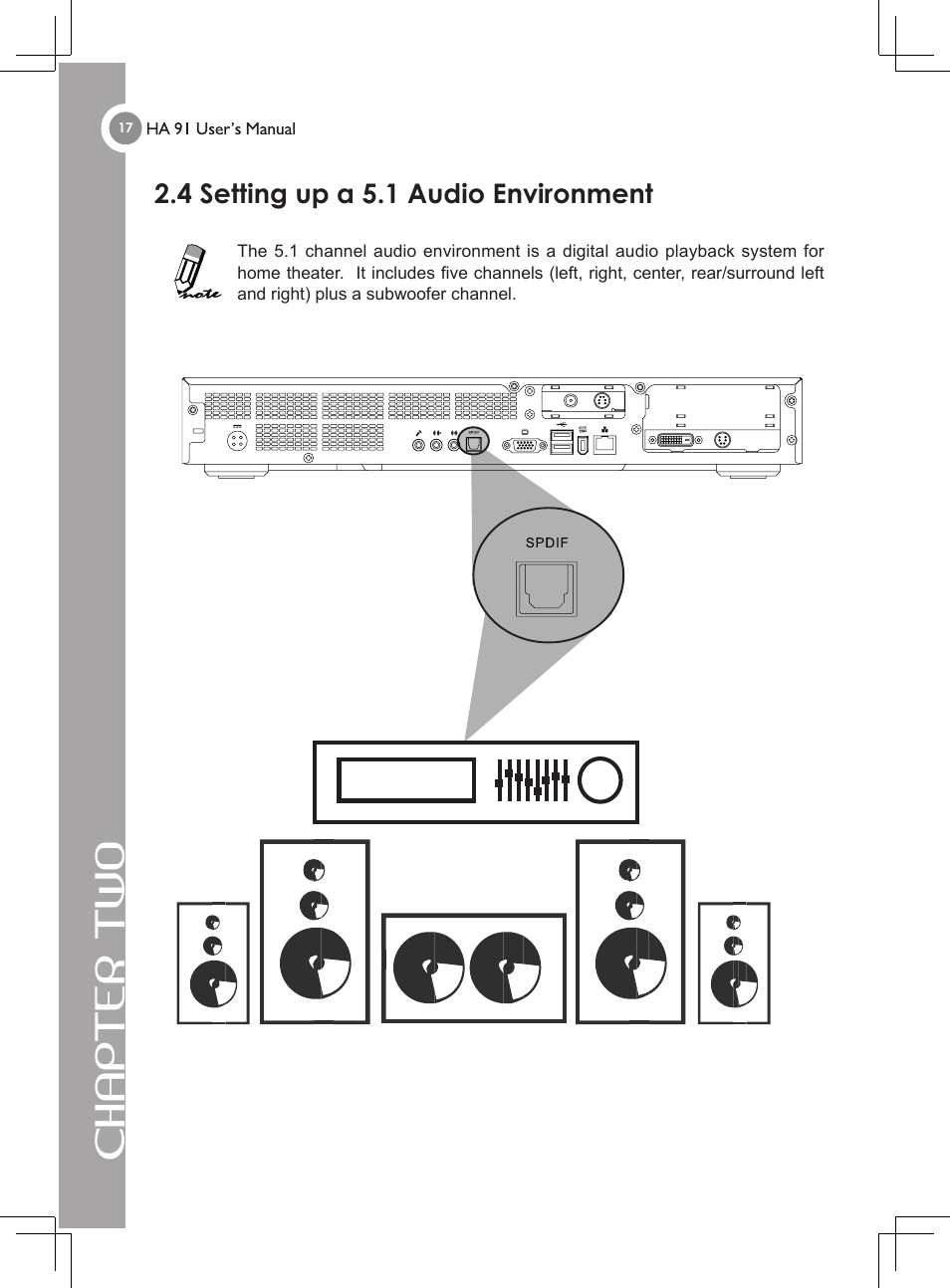 Chapter two, 4 setting up a 5.1 audio environment | GIGABYTE 4635 User Manual | Page 22 / 26