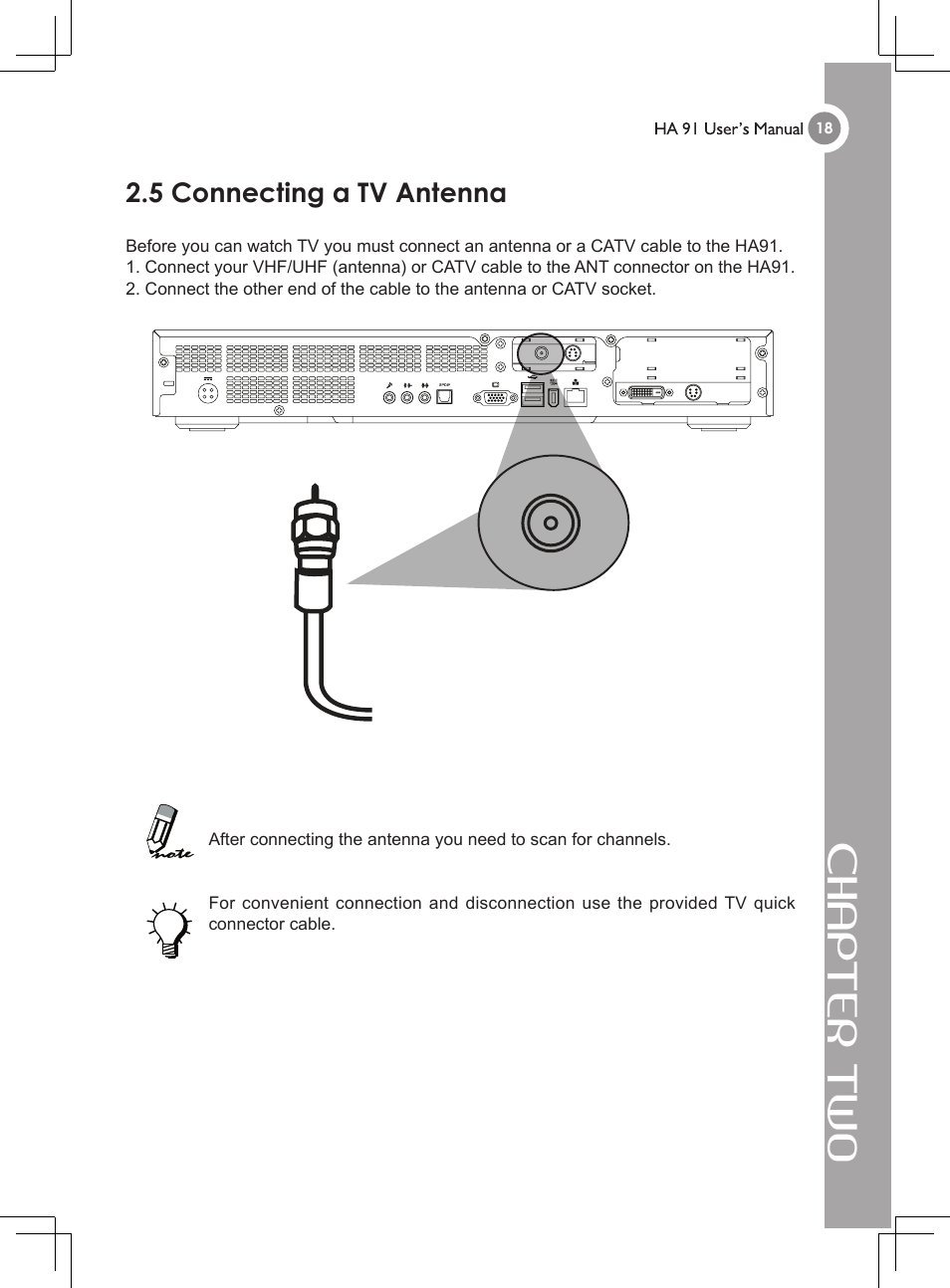 Chapter two, 5 connecting a tv antenna | GIGABYTE 4635 User Manual | Page 23 / 26