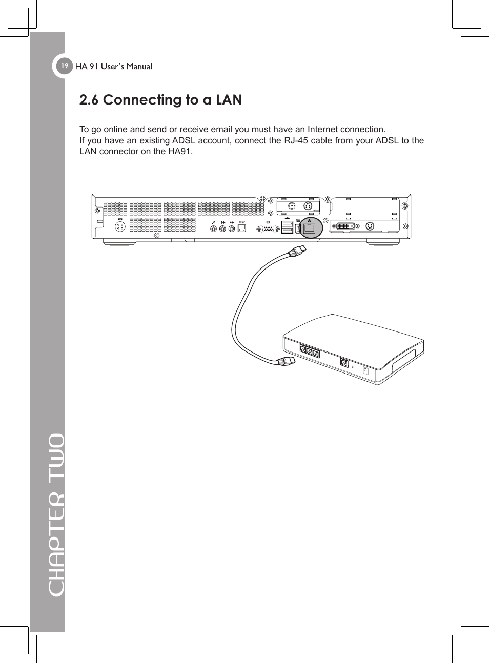 Chapter two, 6 connecting to a lan | GIGABYTE 4635 User Manual | Page 24 / 26
