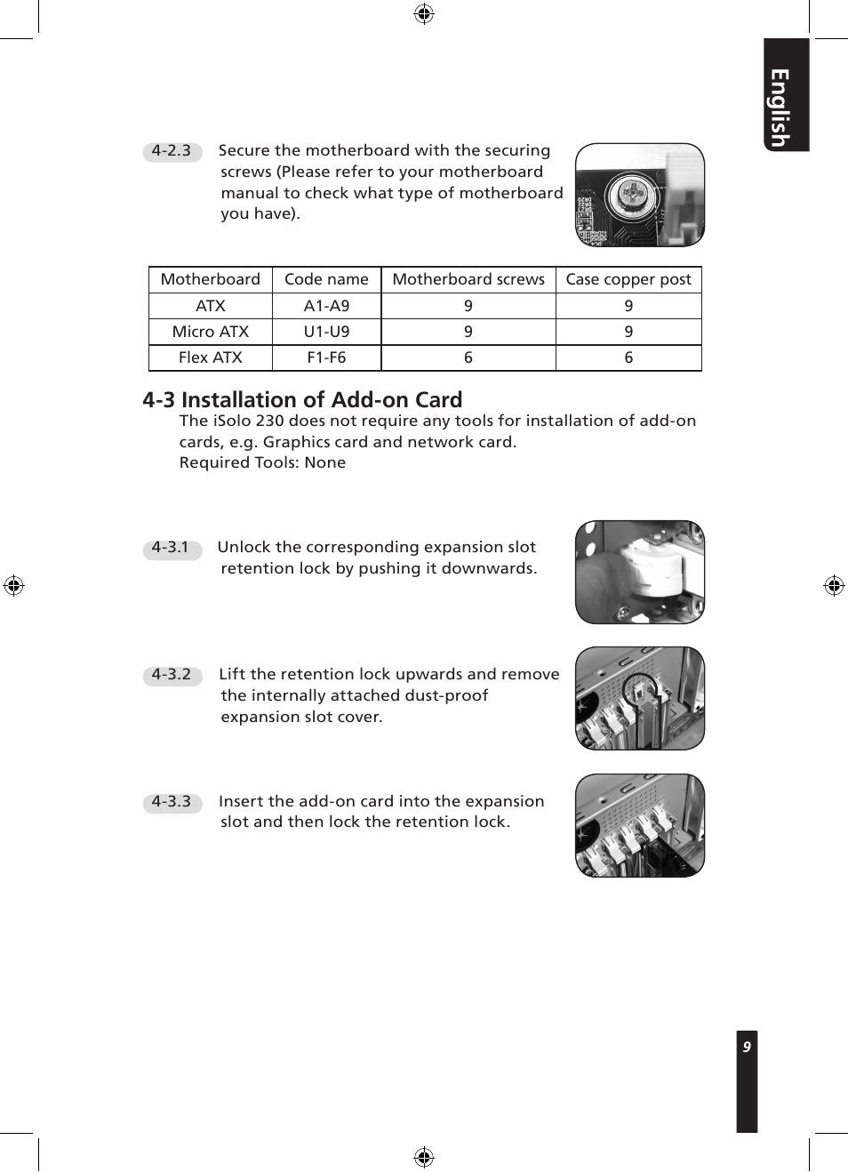 En g lis h, 3 installation of add-on card | GIGABYTE 230 User Manual | Page 9 / 14