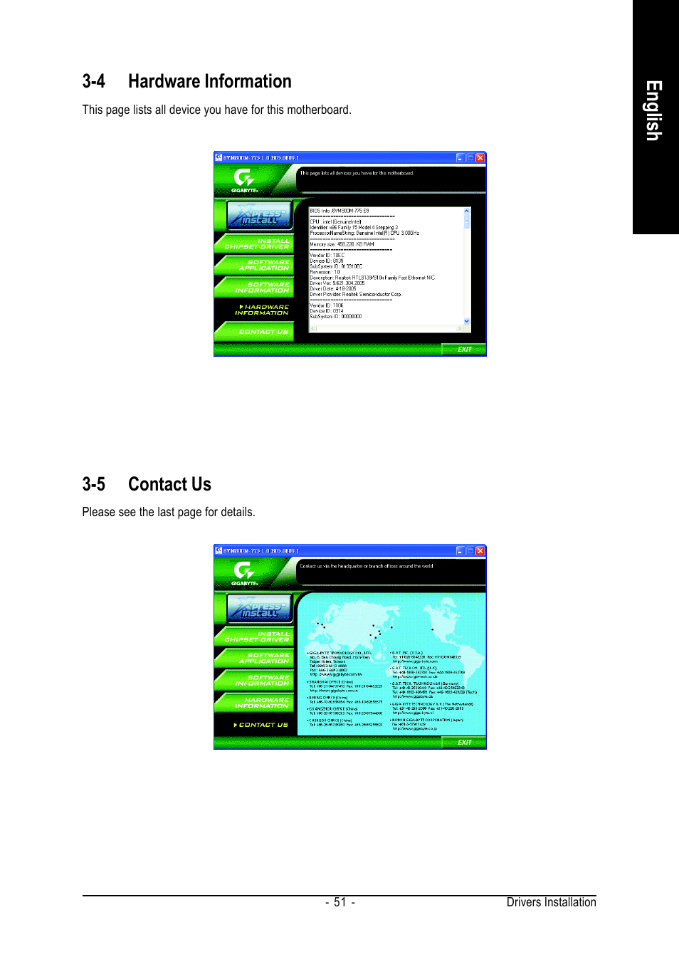 English, 4 hardware information, 5 contact us | GIGABYTE GA-8VM800M-775 User Manual | Page 51 / 88