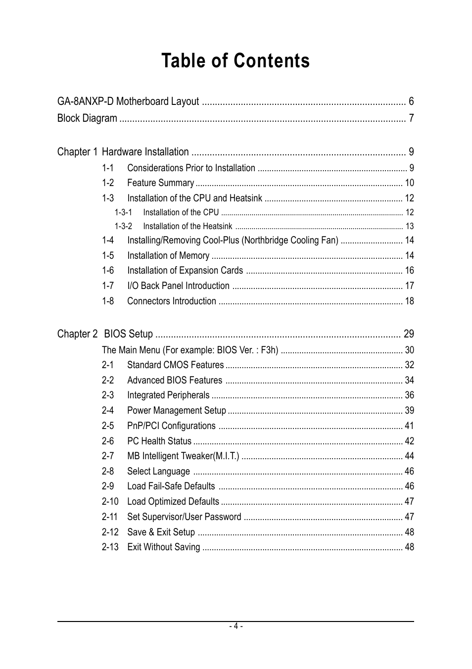 GIGABYTE GA-8ANXP-D User Manual | Page 4 / 88