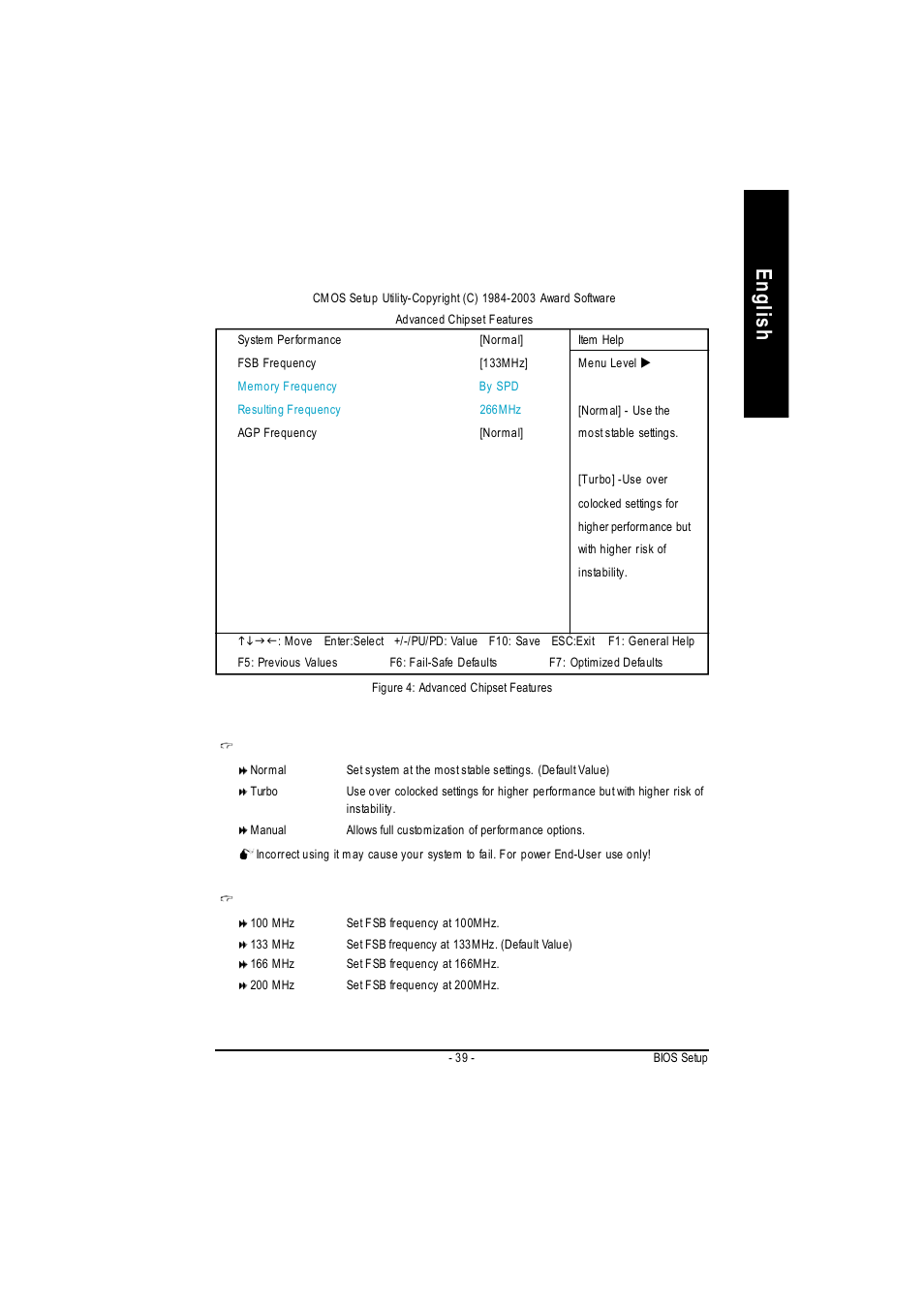 English, Advanced chipset features | GIGABYTE 5225 User Manual | Page 43 / 97