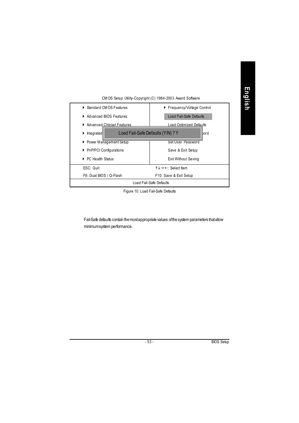 English, Load fail-safe defaults | GIGABYTE 5225 User Manual | Page 57 / 97
