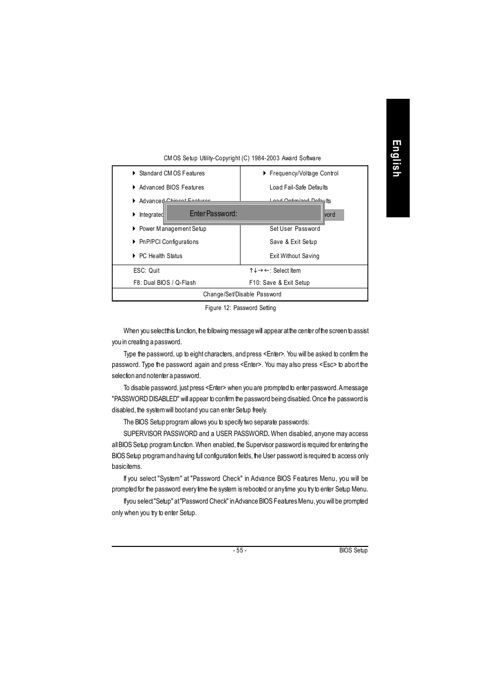 English, Set supervisor/user password | GIGABYTE 5225 User Manual | Page 59 / 97