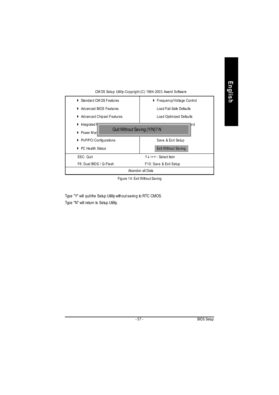 English, Exit without saving | GIGABYTE 5225 User Manual | Page 61 / 97