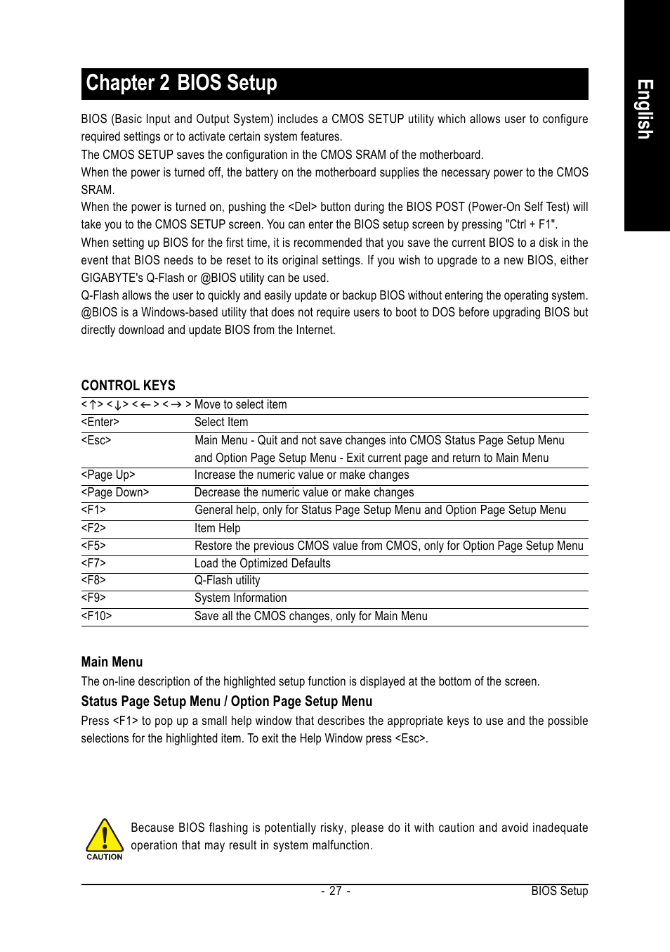 Chapter 2 bios setup, English | GIGABYTE AMD Socket 754 Processor Motherboard GA-K8NE-RH User Manual | Page 27 / 80