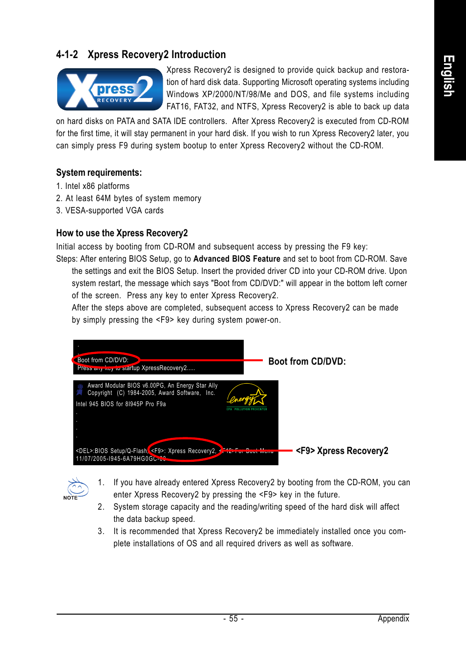 English, 1-2 xpress recovery2 introduction | GIGABYTE AMD Socket 754 Processor Motherboard GA-K8NE-RH User Manual | Page 55 / 80