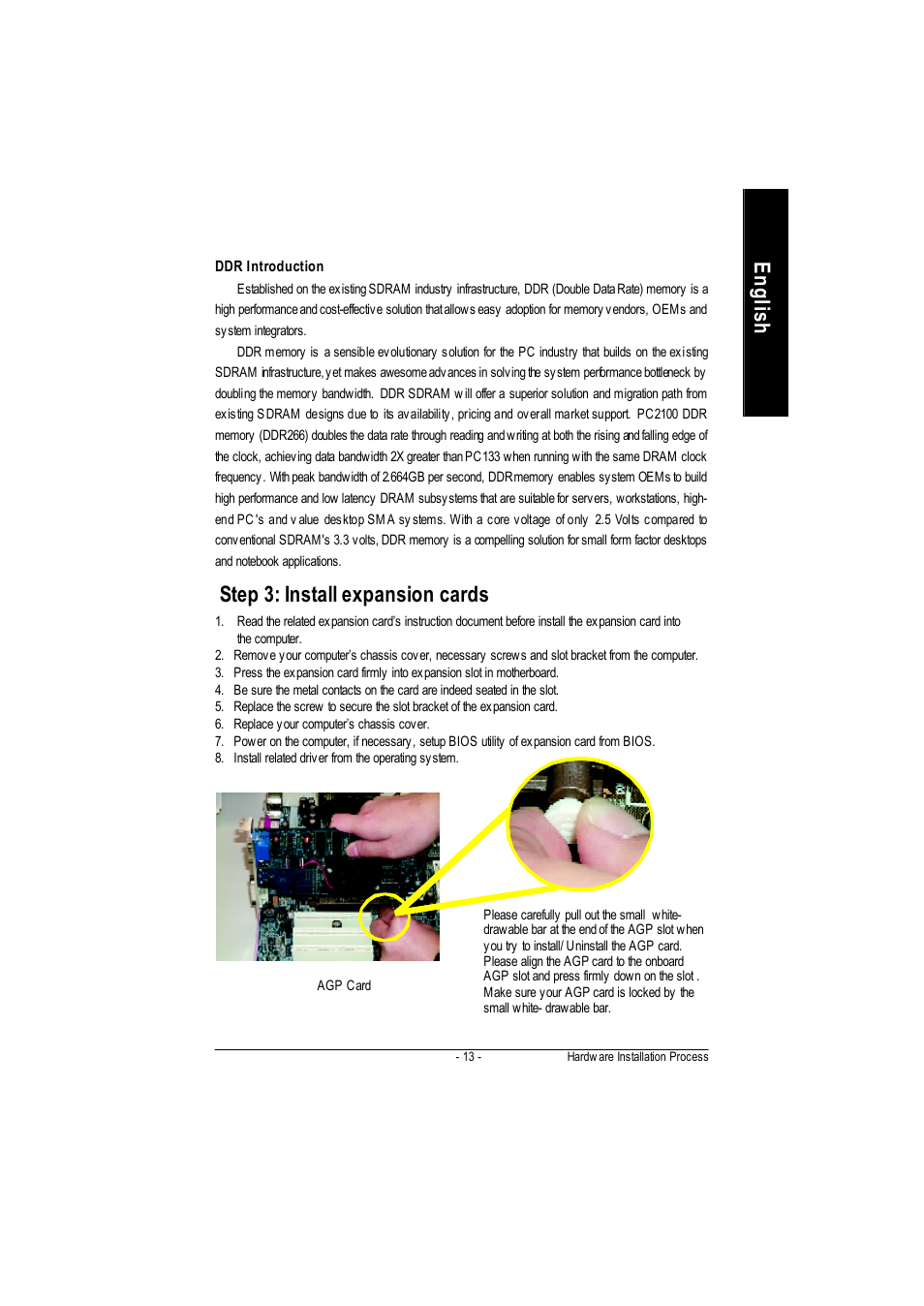 English step 3: install expansion cards | GIGABYTE GA-7VA1004 User Manual | Page 19 / 96
