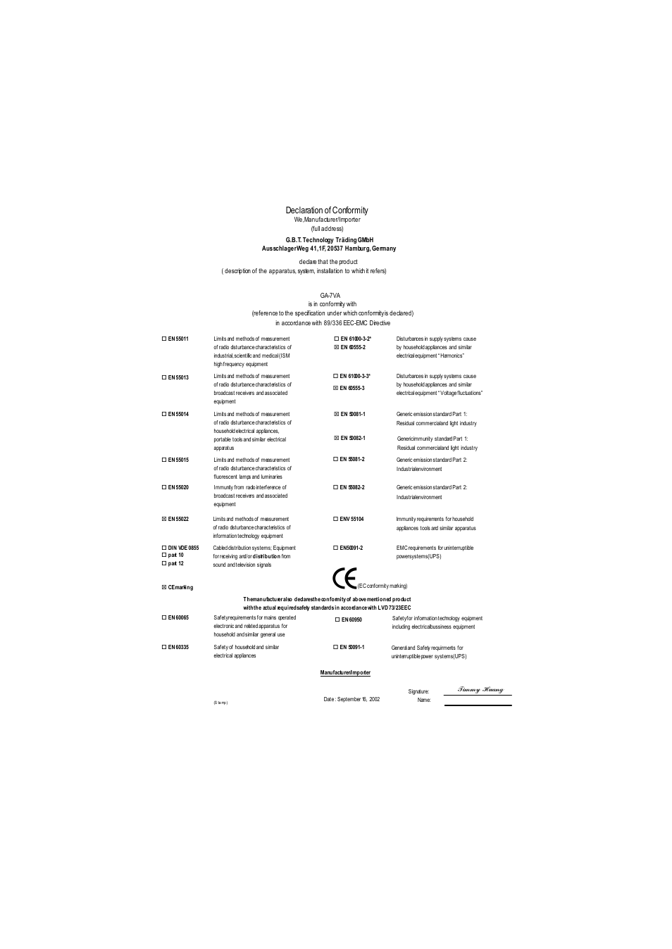 Declaration of conformity | GIGABYTE GA-7VA1004 User Manual | Page 3 / 96