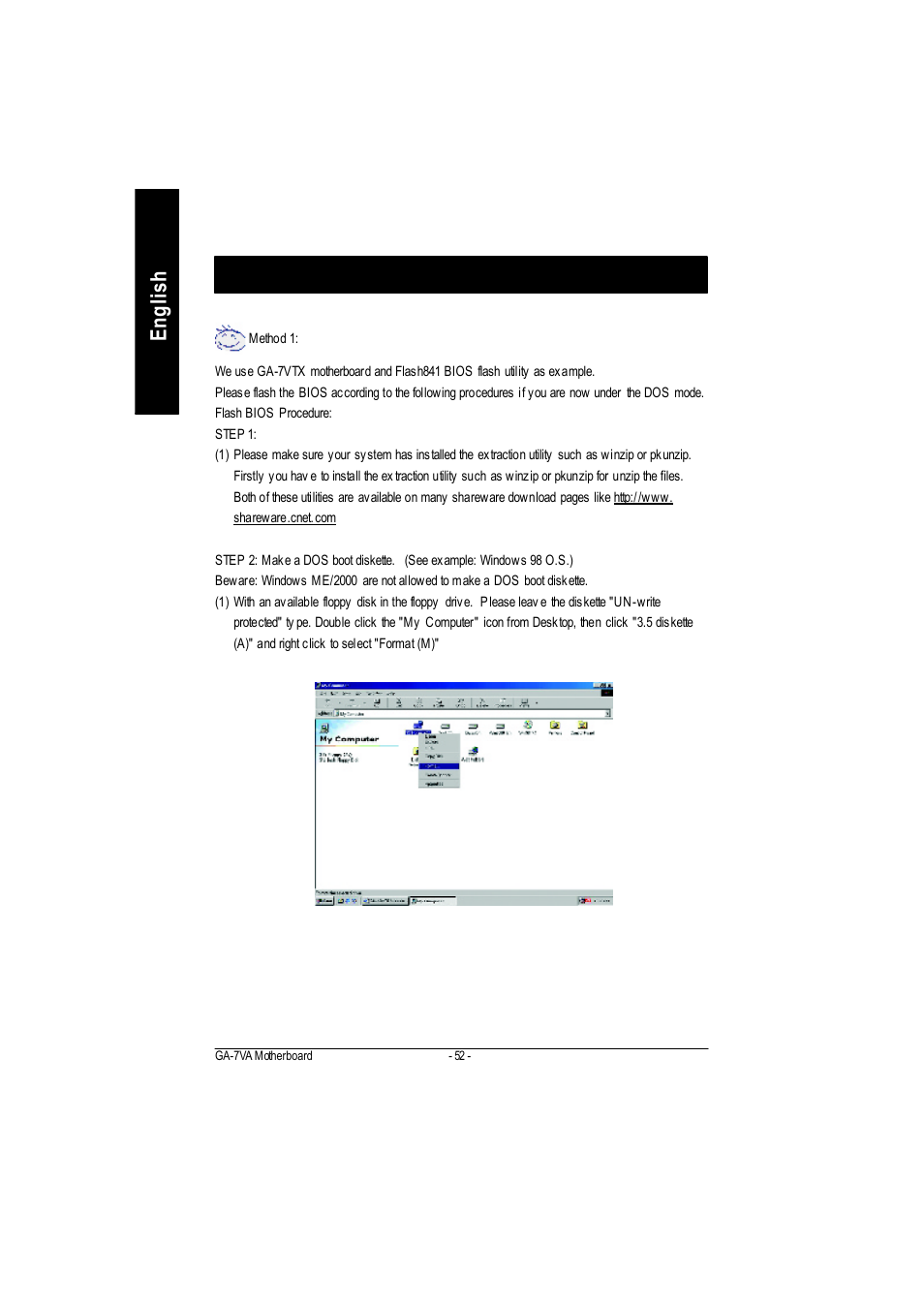 Bios flash procedure, English | GIGABYTE GA-7VA1004 User Manual | Page 58 / 96