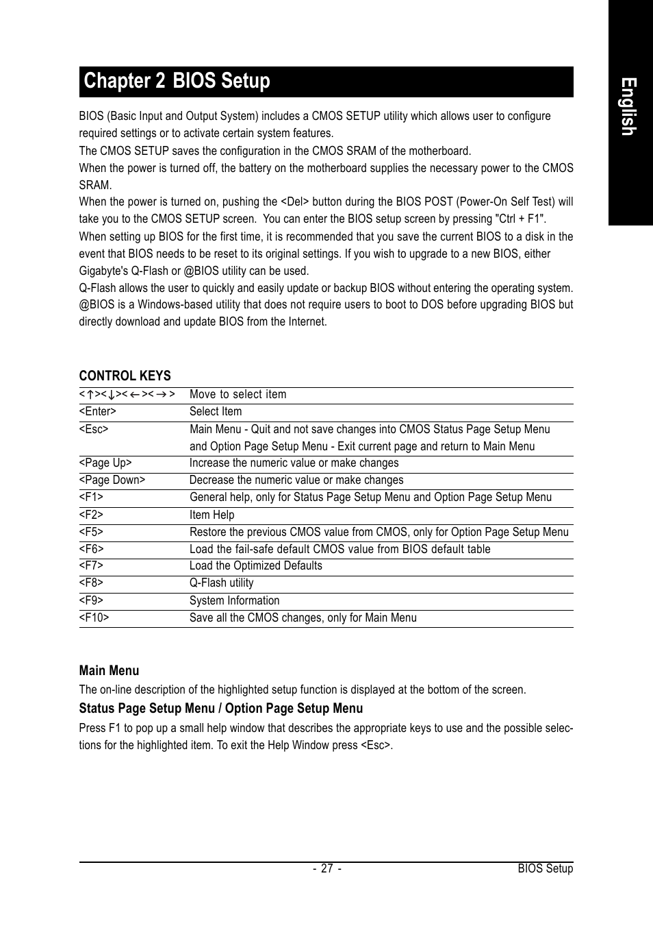 Chapter 2 bios setup, English | GIGABYTE Intel Pentium 4 Processor Motherboard GA-8VM800M User Manual | Page 27 / 80