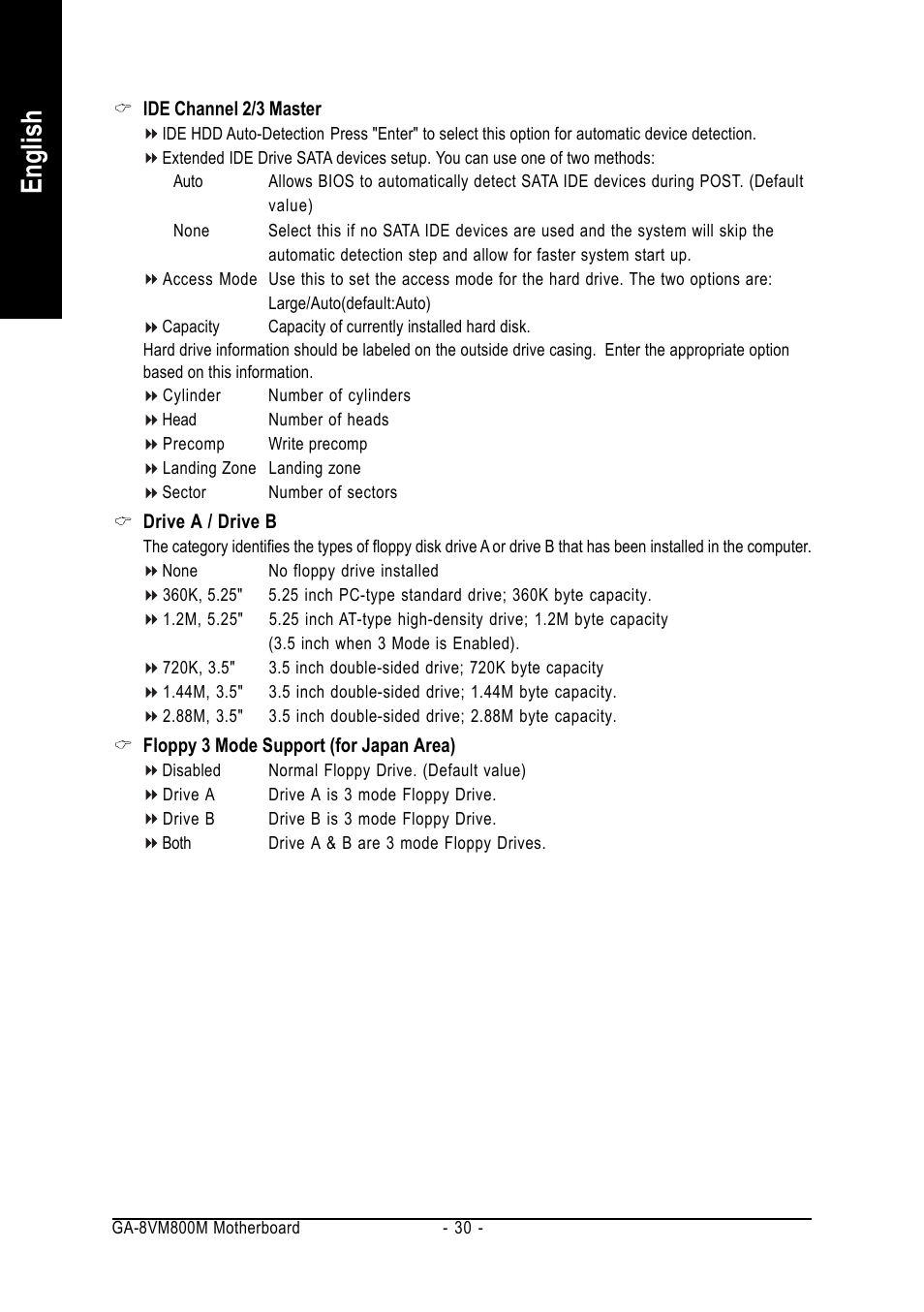 English | GIGABYTE Intel Pentium 4 Processor Motherboard GA-8VM800M User Manual | Page 30 / 80
