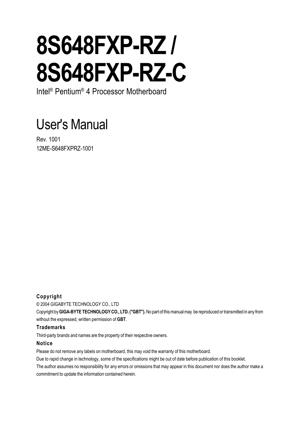 GIGABYTE 8S648FXP-RZ-C User Manual | 40 pages