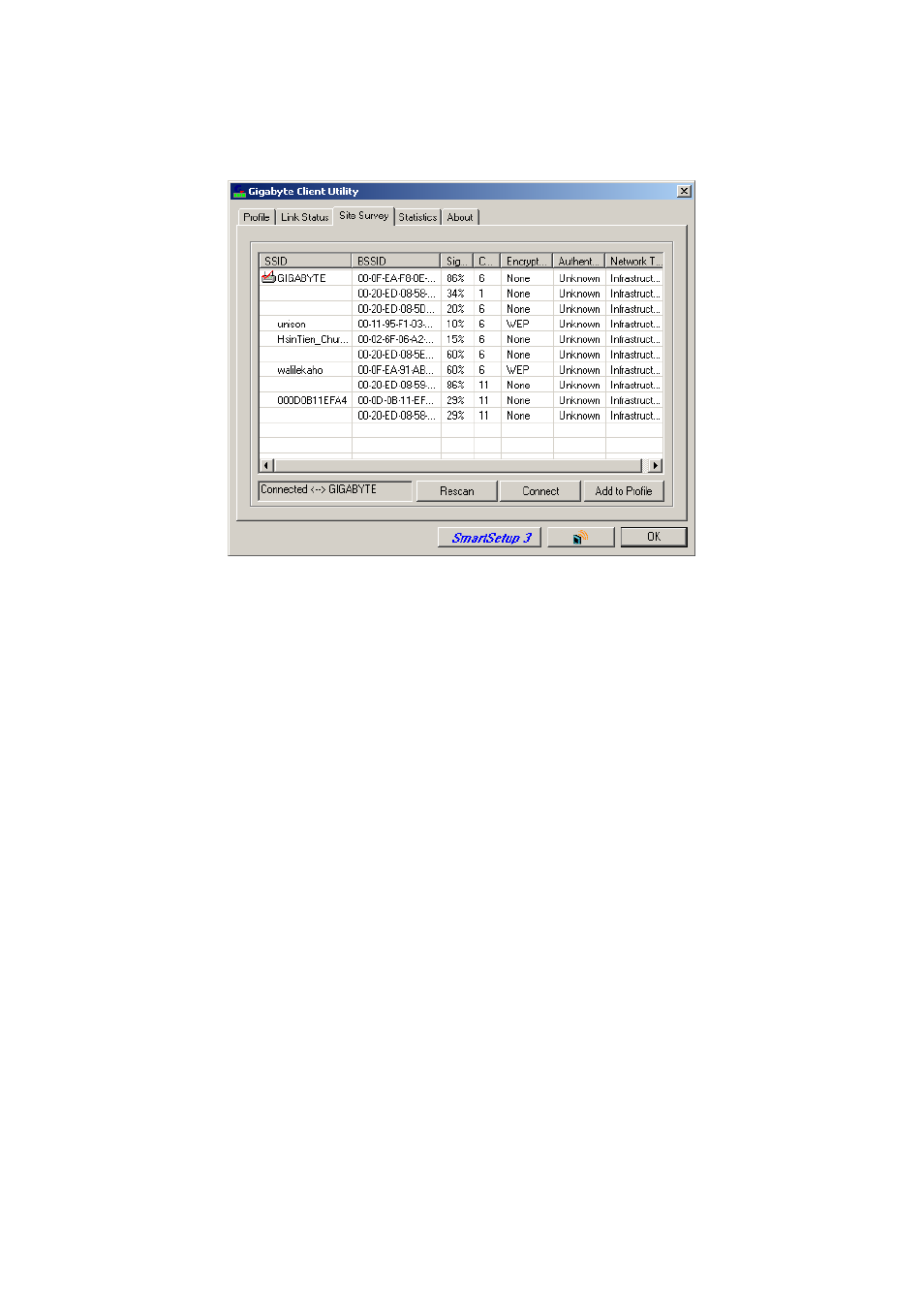 Site survey tab | GIGABYTE AirCruiser G GN-WB01GS User Manual | Page 20 / 26