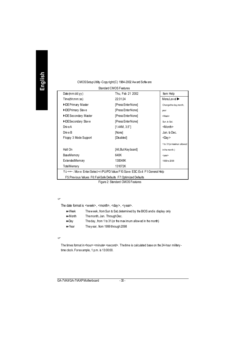 English standard cmos features | GIGABYTE PHASER 4500 User Manual | Page 36 / 128