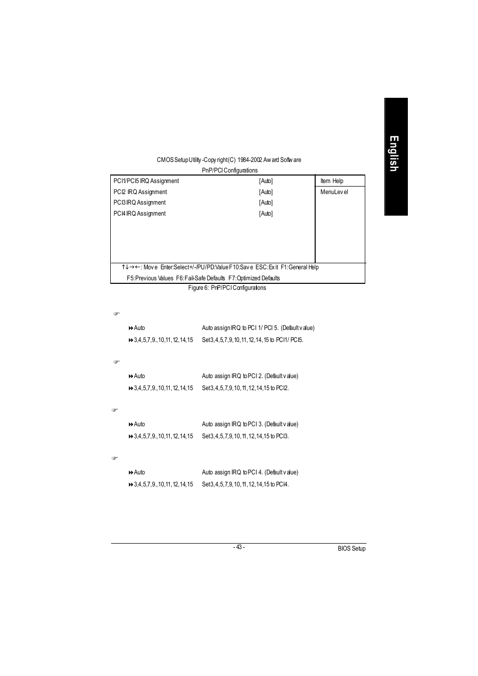 English, Pnp/pci configurations | GIGABYTE PHASER 4500 User Manual | Page 49 / 128