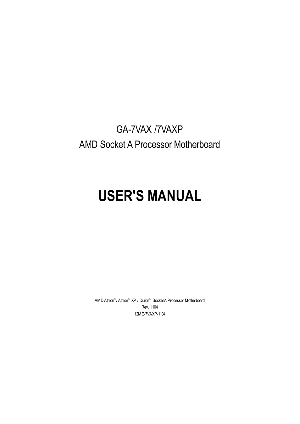User's manual, Ga-7vax /7vaxp amd socket a processor motherboard | GIGABYTE PHASER 4500 User Manual | Page 7 / 128