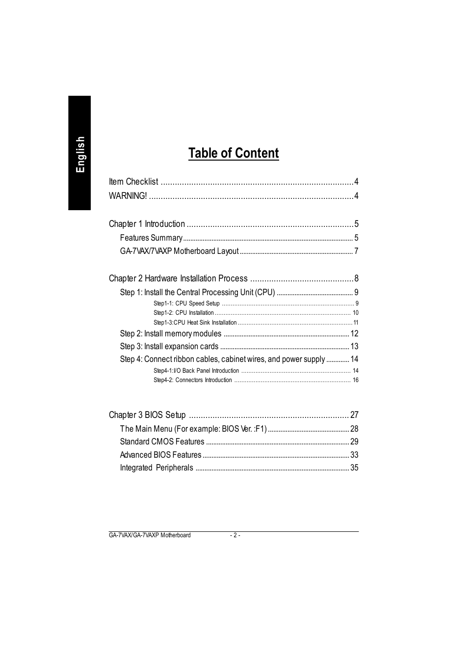 Table of content, English | GIGABYTE PHASER 4500 User Manual | Page 8 / 128