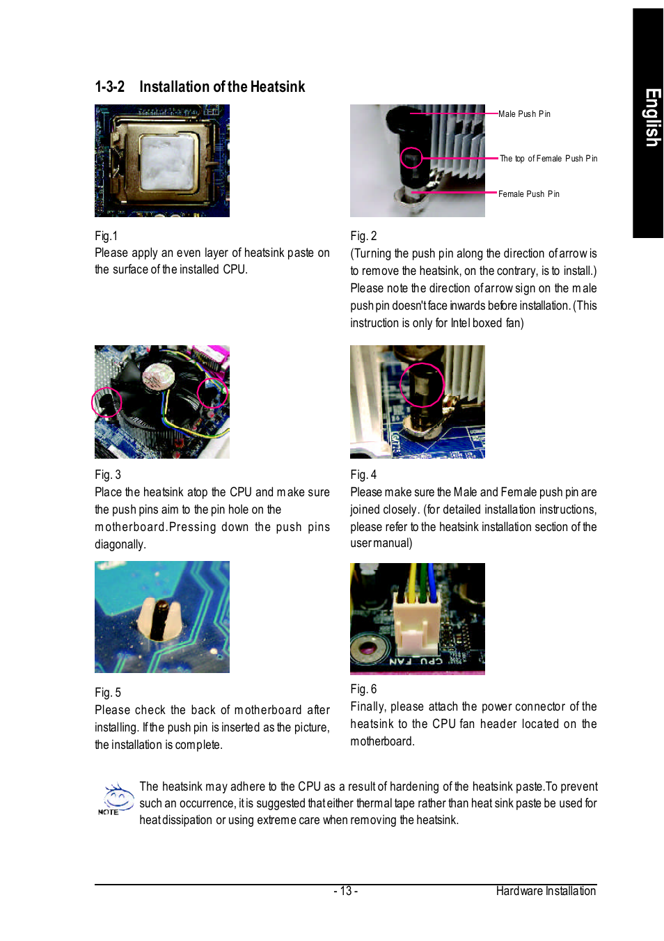 English, 3-2 installation of the heatsink | GIGABYTE GA-8IP775 Series User Manual | Page 13 / 80