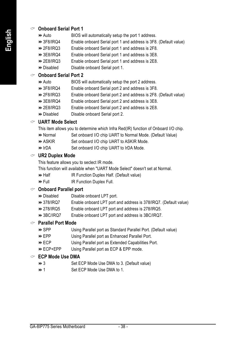 English | GIGABYTE GA-8IP775 Series User Manual | Page 38 / 80