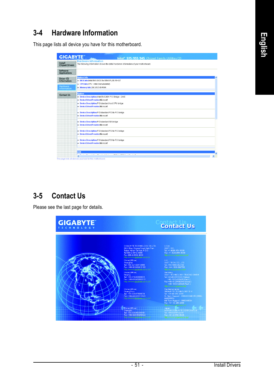 English, 4 hardware information, 5 contact us | GIGABYTE GA-8I945PLGE-RH User Manual | Page 51 / 80