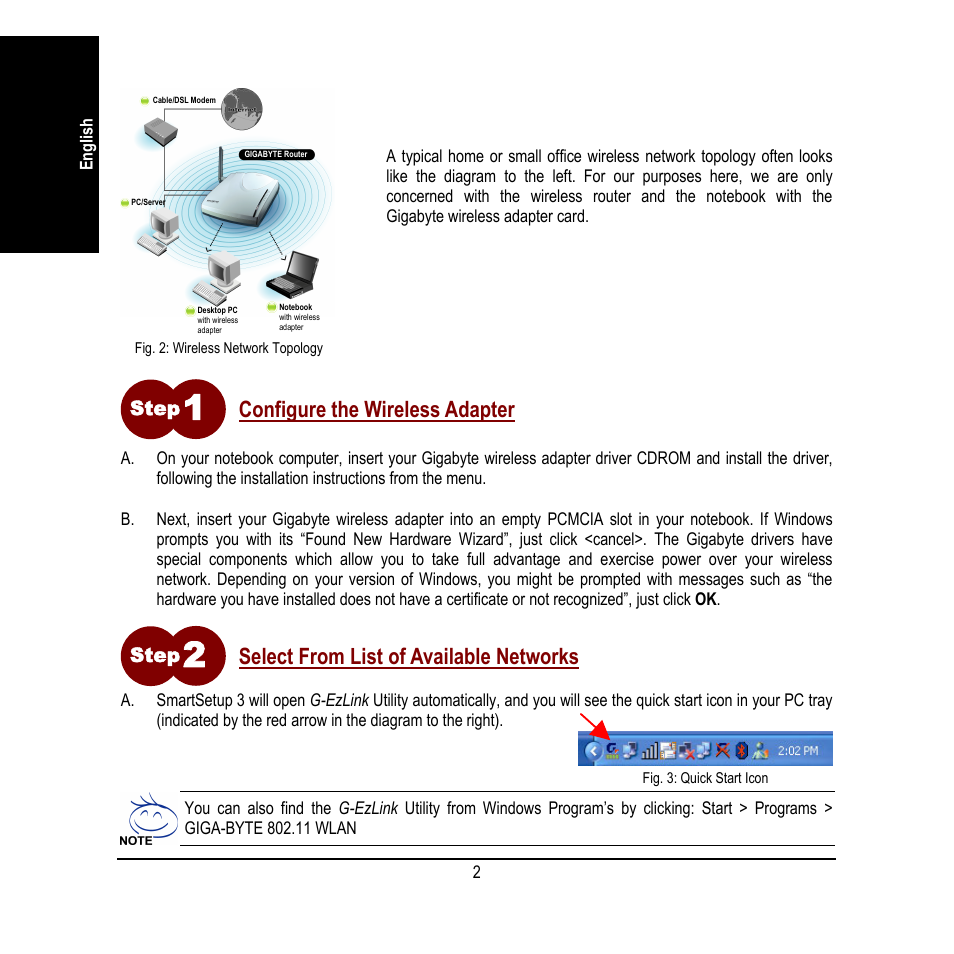 Configure the wireless adapter, Select from list of available networks | GIGABYTE SmartSetup 3 User Manual | Page 2 / 4