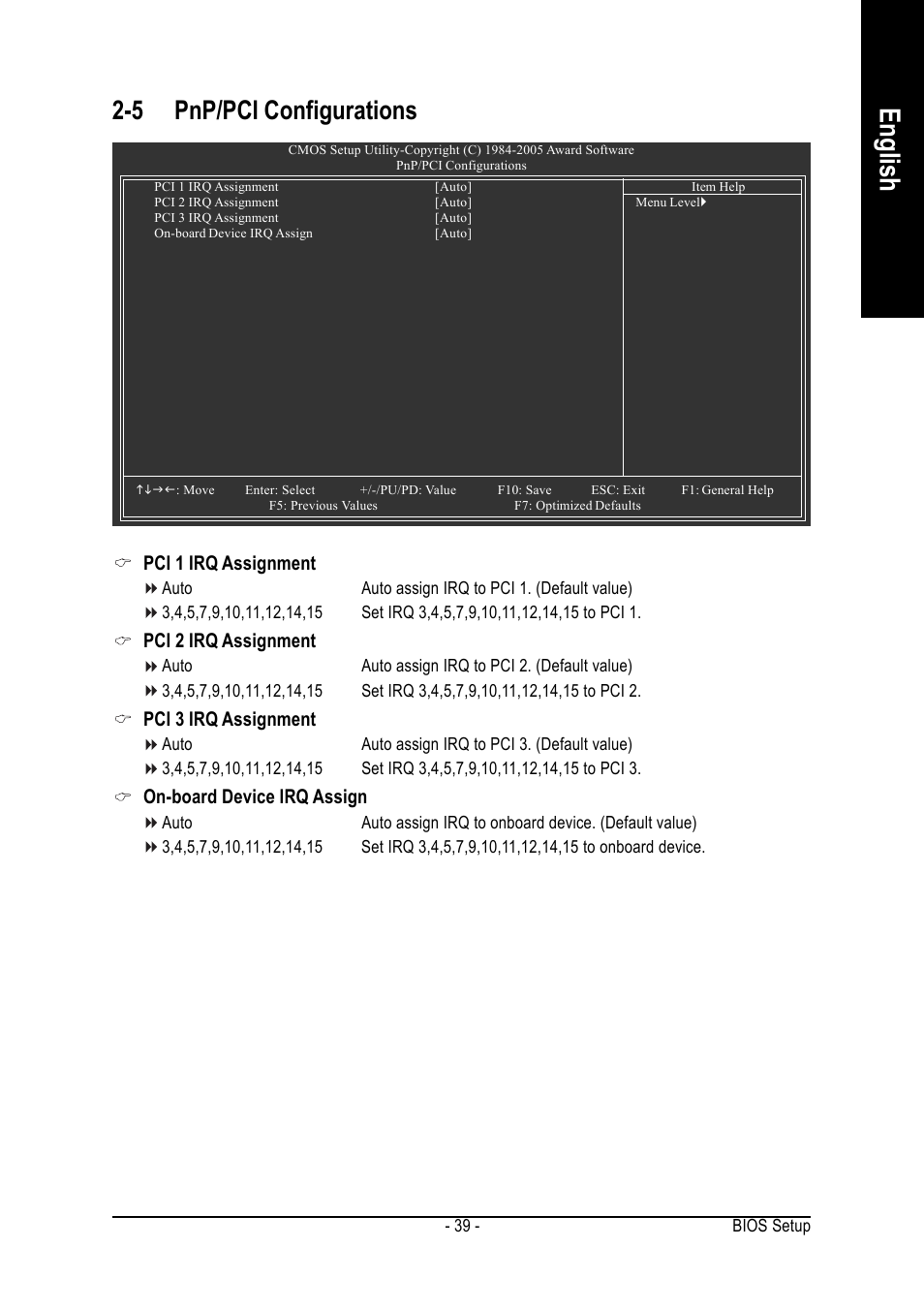 English, 5 pnp/pci configurations | GIGABYTE GA-K8NE User Manual | Page 39 / 80