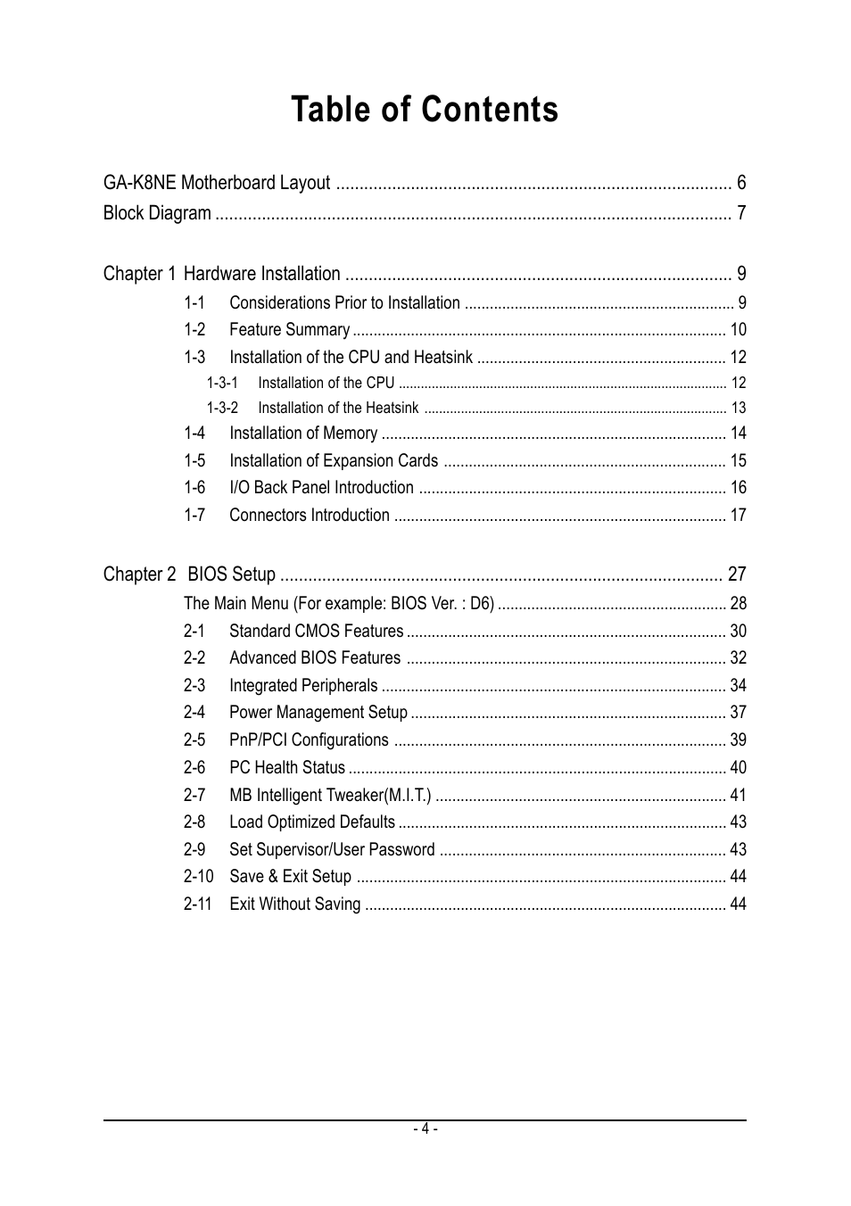 GIGABYTE GA-K8NE User Manual | Page 4 / 80