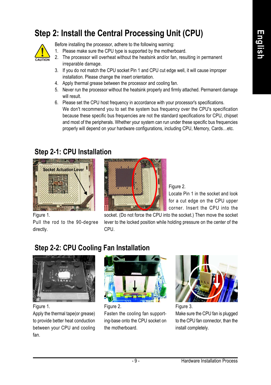 Step 2-1: cpu installation, Step 2-2: cpu cooling fan installation | GIGABYTE 7VM400M-RZ User Manual | Page 9 / 36