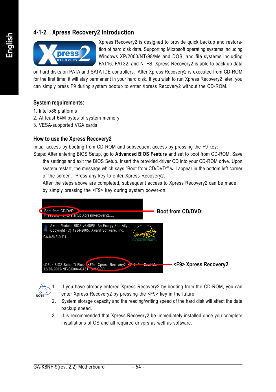 English, 1-2 xpress recovery2 introduction | GIGABYTE GA-K8NF-9 User Manual | Page 54 / 88