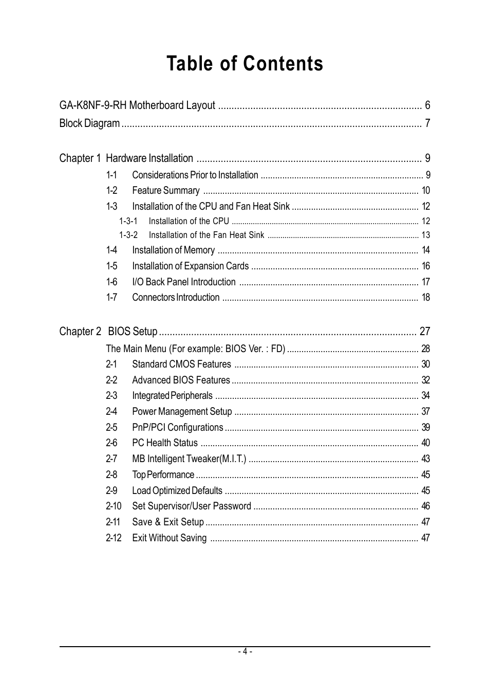 GIGABYTE AMD Socket 939 Processor Motherboard GA-K8NF-9-RH User Manual | Page 4 / 88