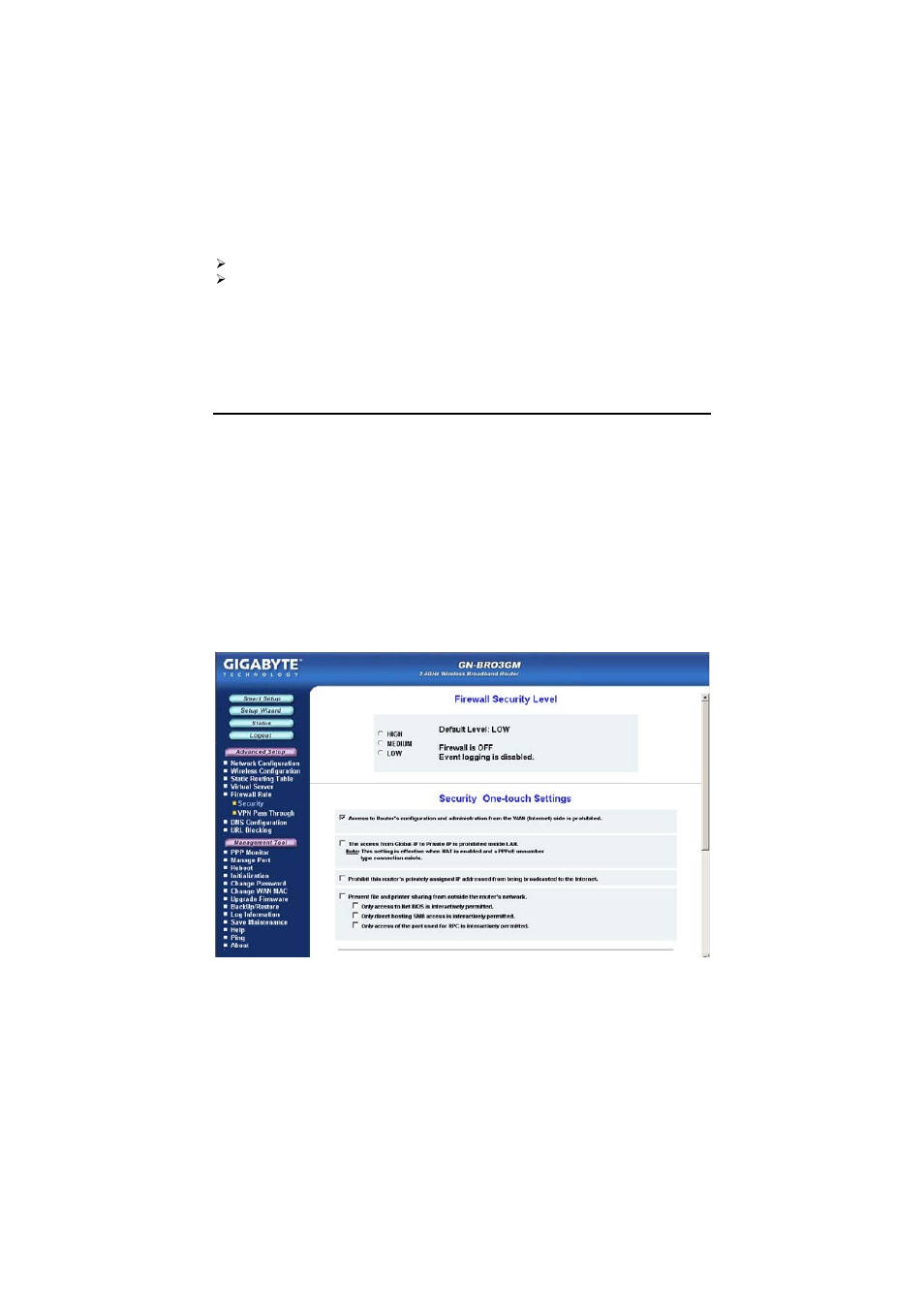 The firewall rule screen | GIGABYTE AirCruiser MIMO GN-BR03GM User Manual | Page 39 / 80