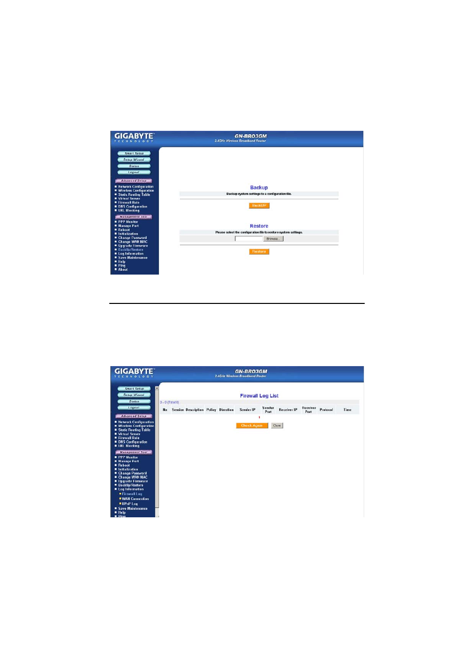 The log information screen | GIGABYTE AirCruiser MIMO GN-BR03GM User Manual | Page 48 / 80