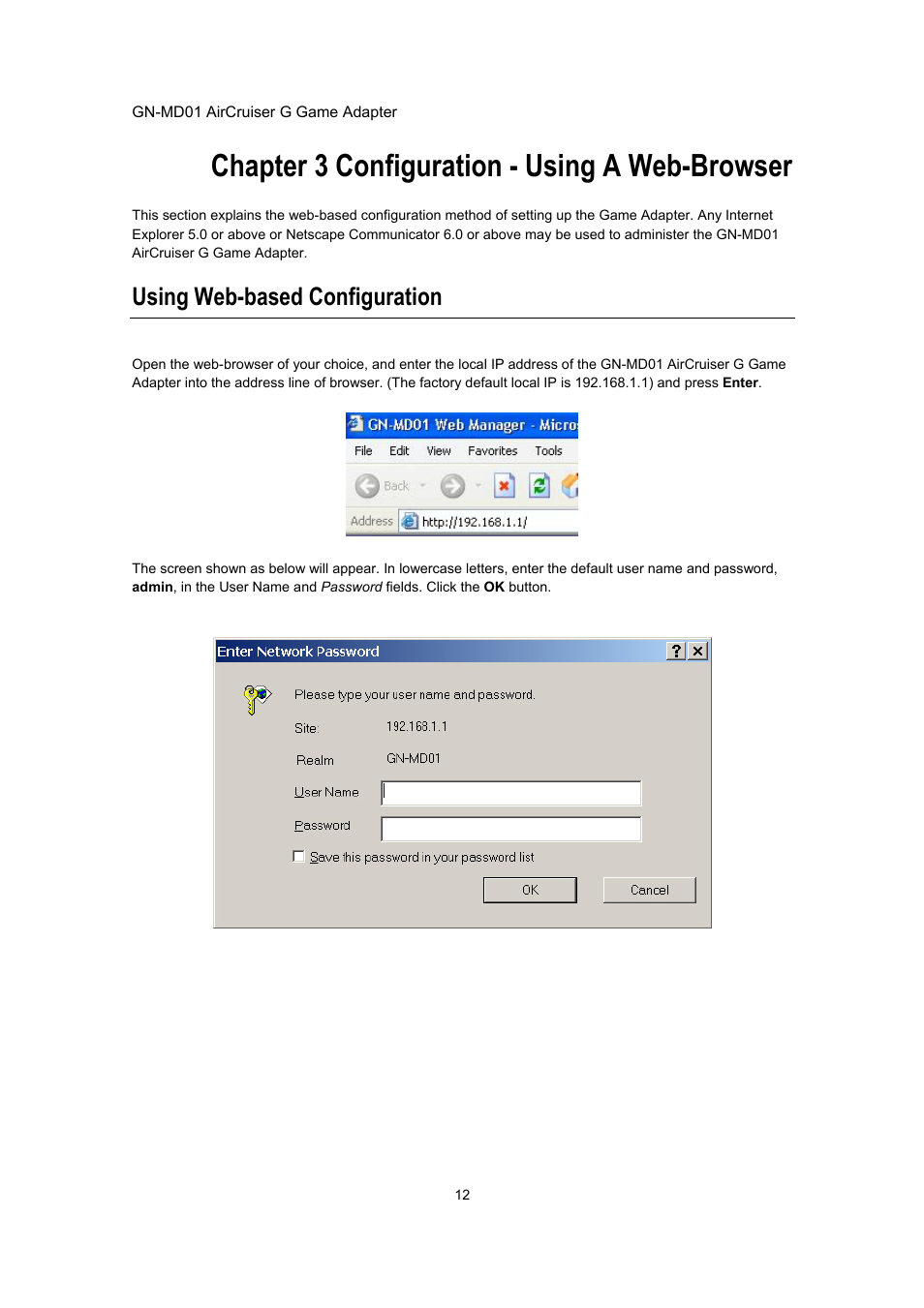 Chapter 3 configuration - using a web-browser, Using web-based configuration | GIGABYTE GN-MD01 User Manual | Page 15 / 64