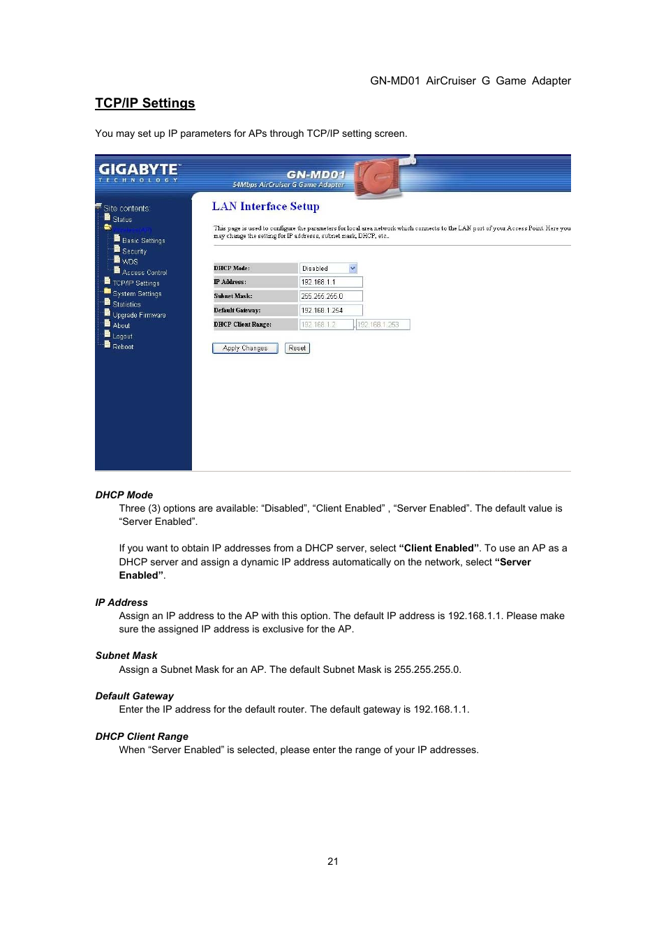 Tcp/ip settings | GIGABYTE GN-MD01 User Manual | Page 24 / 64