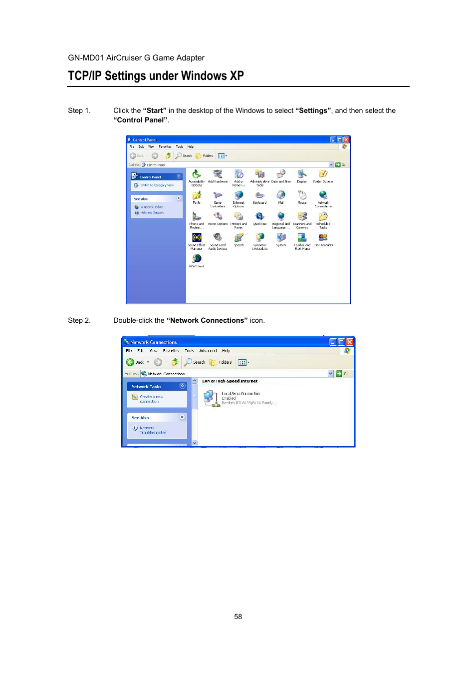 Tcp/ip settings under windows xp | GIGABYTE GN-MD01 User Manual | Page 61 / 64