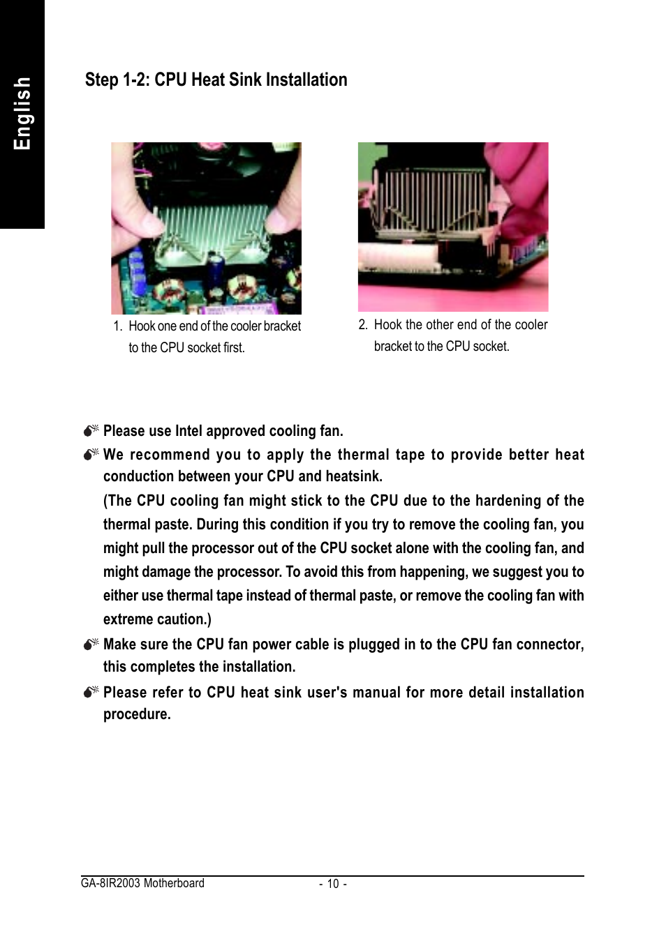 English, Step 1-2: cpu heat sink installation | GIGABYTE GA-8IR2003 User Manual | Page 14 / 96