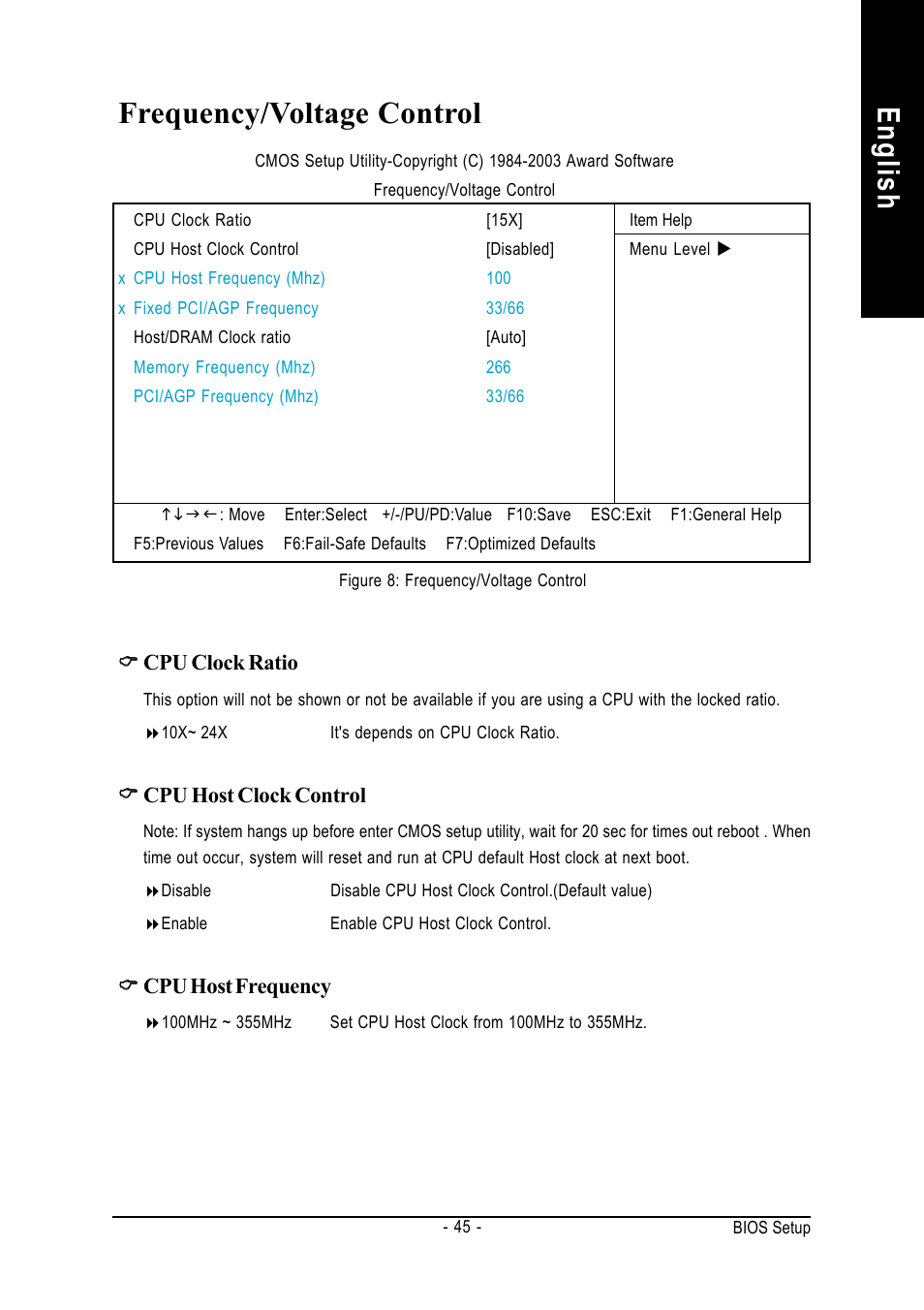 English, Frequency/voltage control | GIGABYTE GA-8IR2003 User Manual | Page 49 / 96