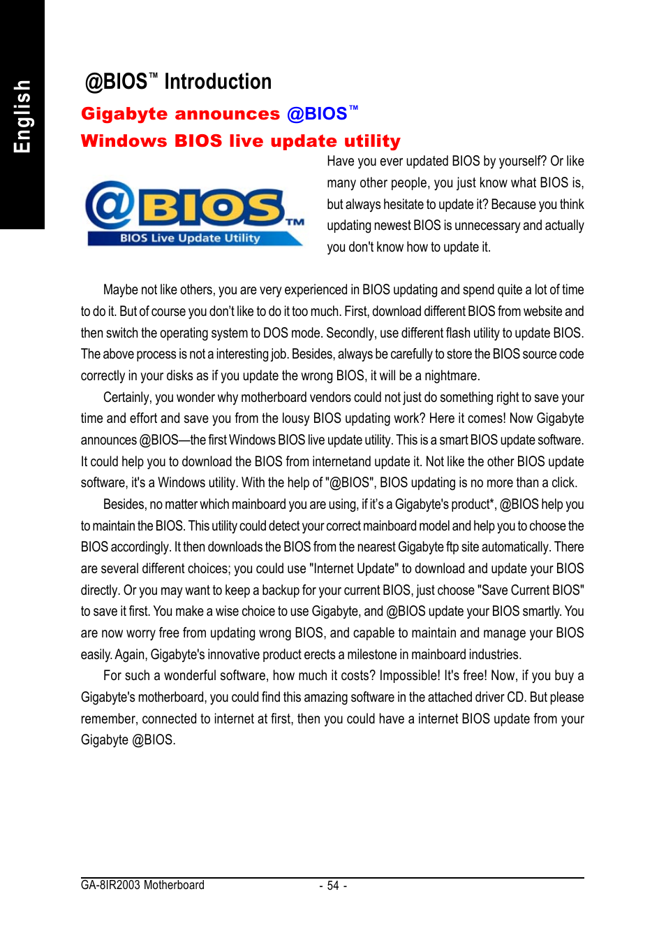 English @bios, Introduction | GIGABYTE GA-8IR2003 User Manual | Page 58 / 96