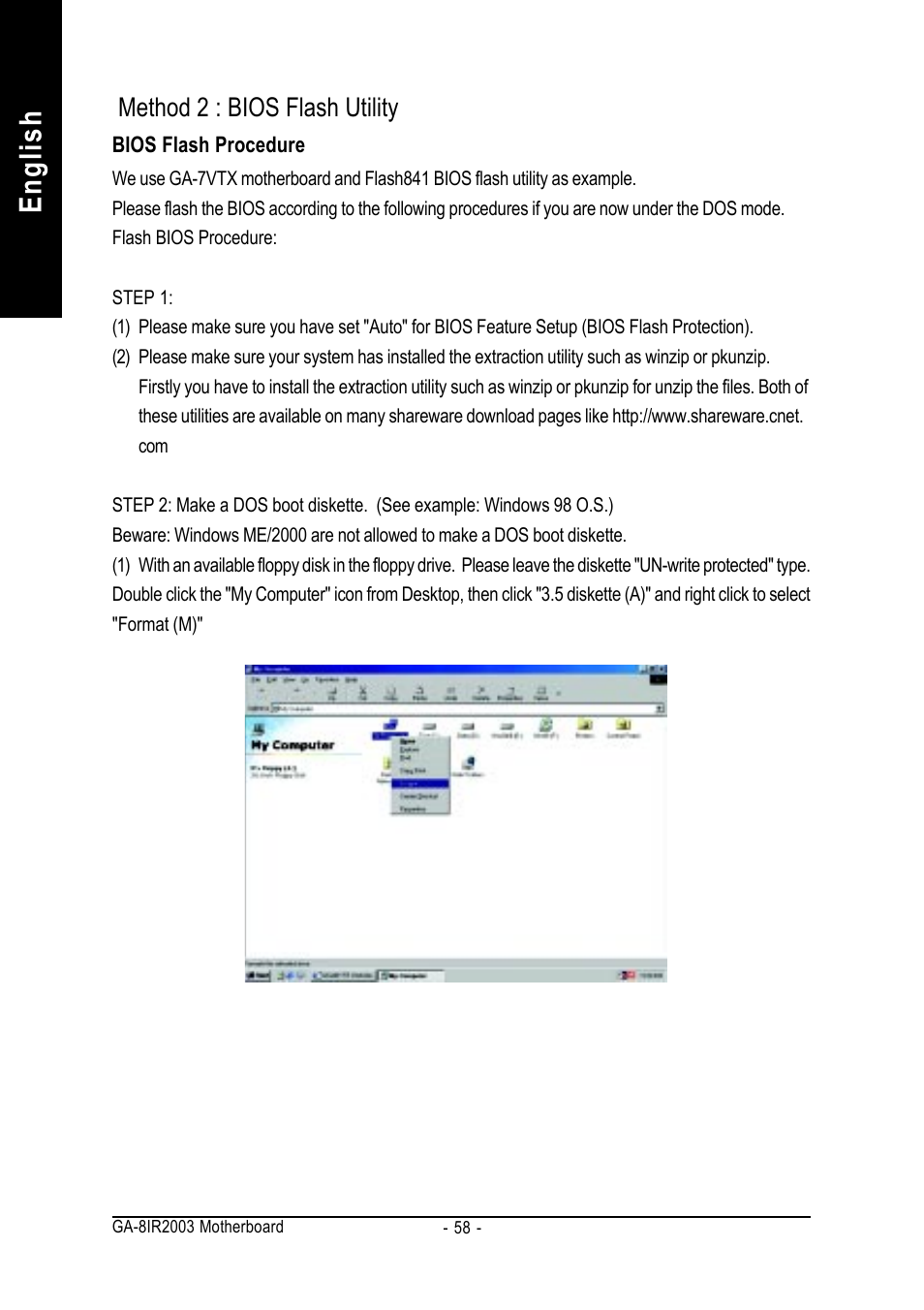 English, Method 2 : bios flash utility | GIGABYTE GA-8IR2003 User Manual | Page 62 / 96