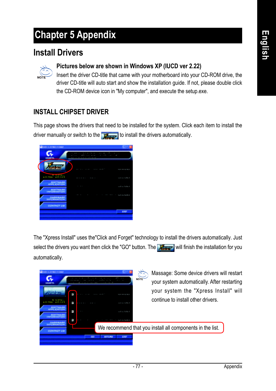 Chapter 5 appendix, English revision history, Install drivers | GIGABYTE GA-8IR2003 User Manual | Page 81 / 96