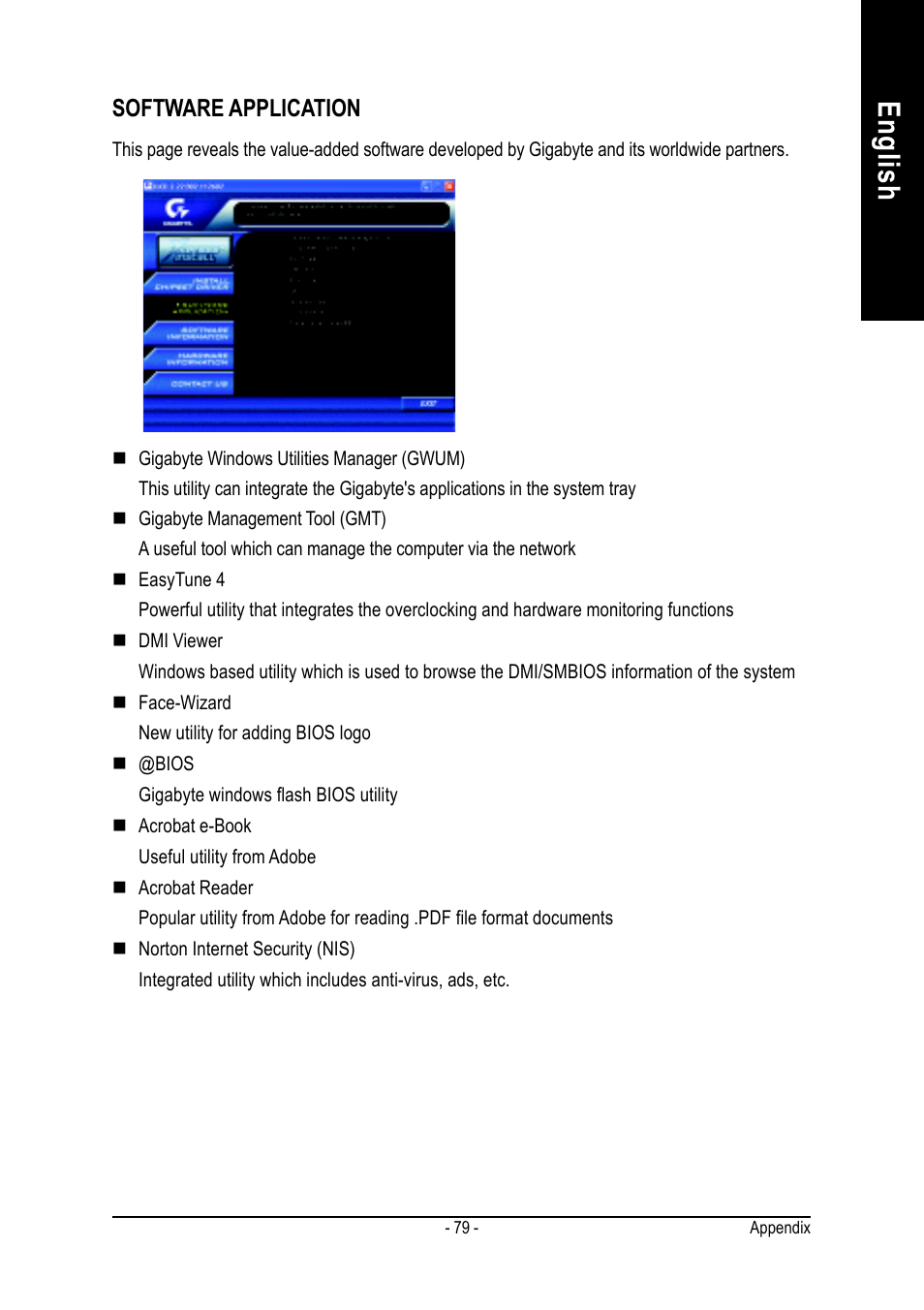 English, Software application | GIGABYTE GA-8IR2003 User Manual | Page 83 / 96