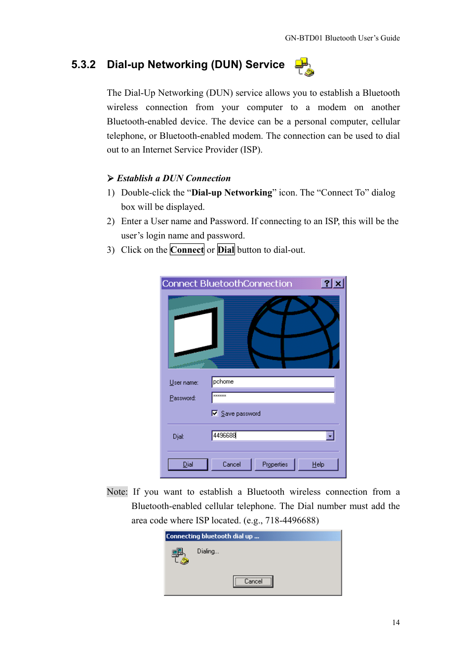 2 dial-up networking (dun) service | GIGABYTE GN-BTD01 User Manual | Page 17 / 28