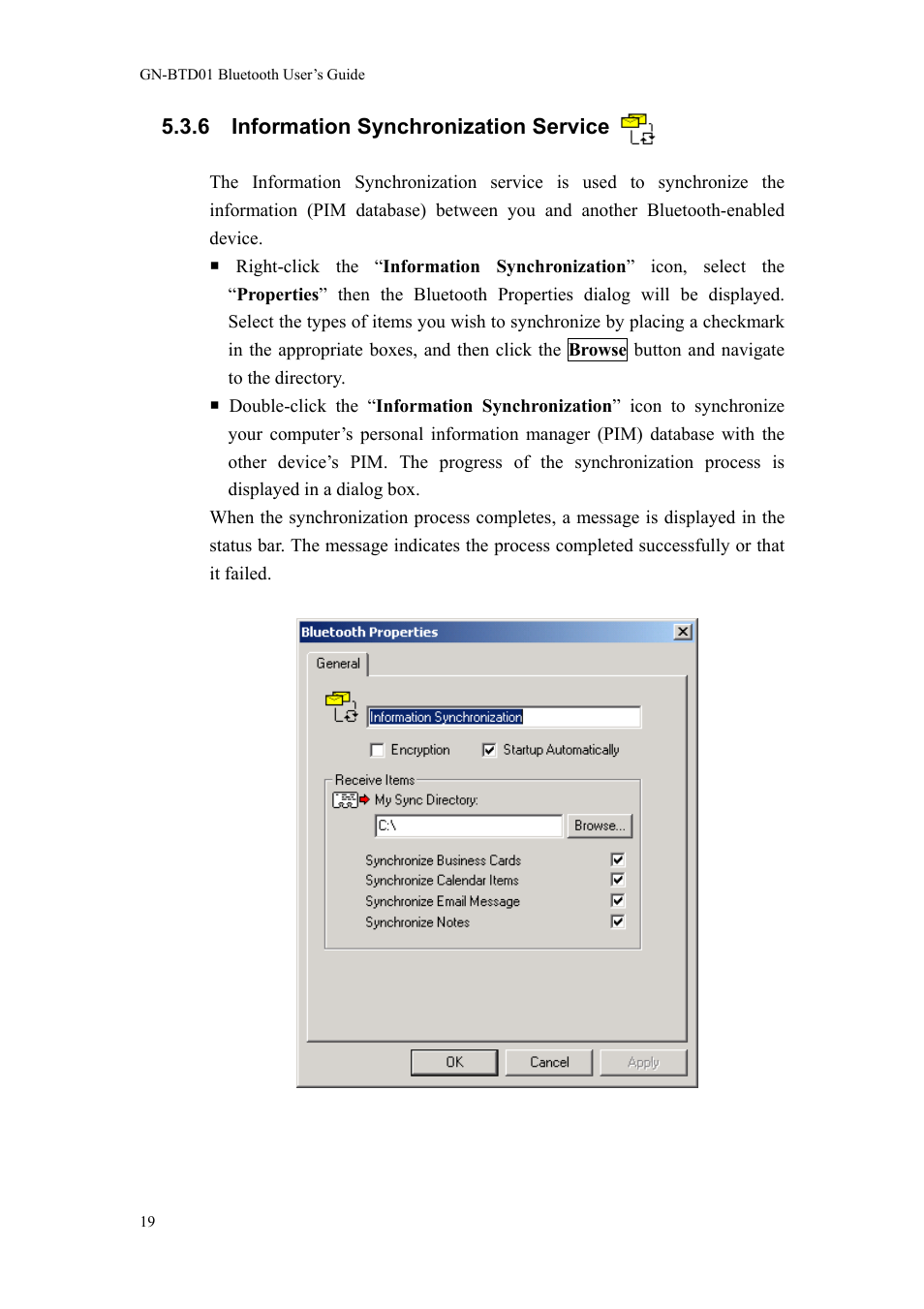 6 information synchronization service | GIGABYTE GN-BTD01 User Manual | Page 22 / 28