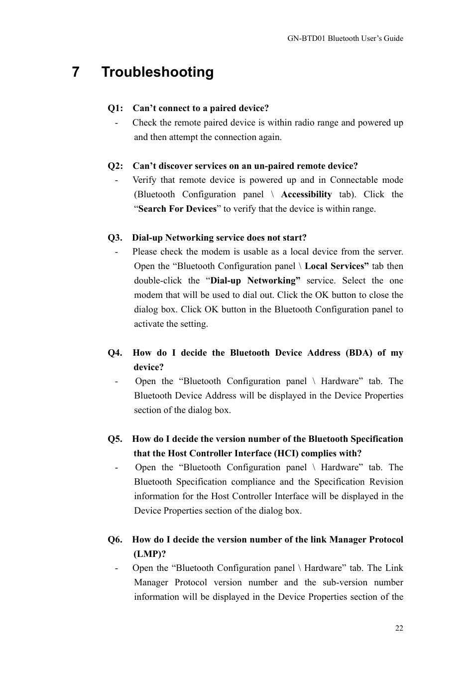 7 troubleshooting | GIGABYTE GN-BTD01 User Manual | Page 25 / 28