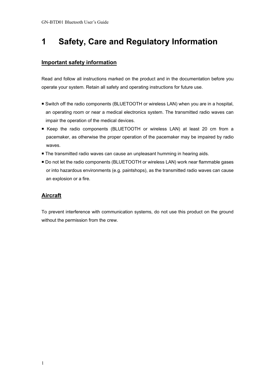 1 safety, care and regulatory information | GIGABYTE GN-BTD01 User Manual | Page 4 / 28