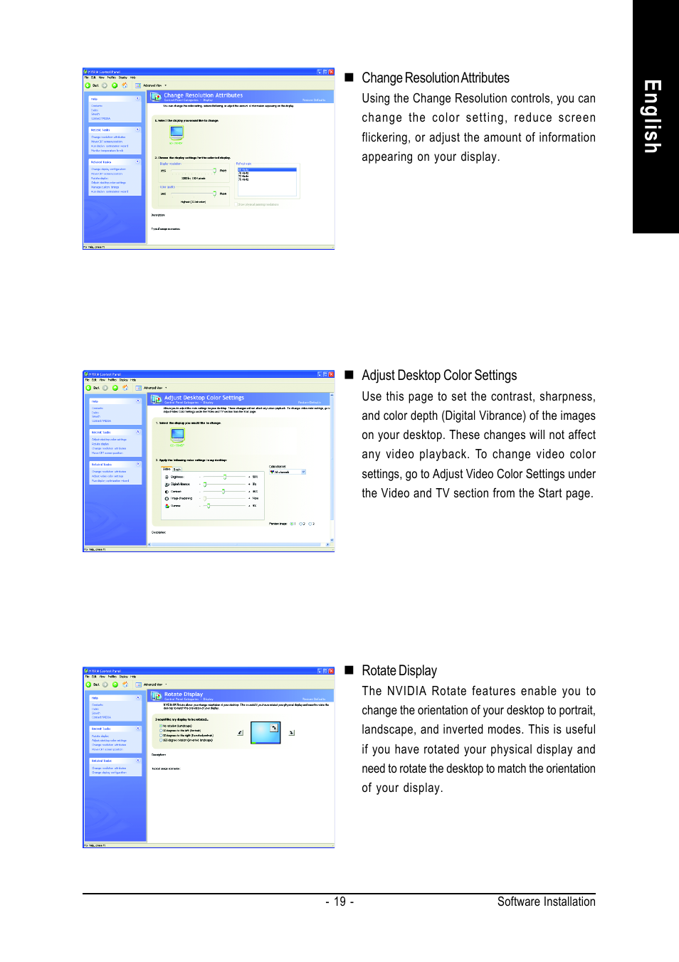 English | GIGABYTE GeForceTM 8800 GTS Graphics Accelerator GV-NX88S640H-RH User Manual | Page 19 / 34